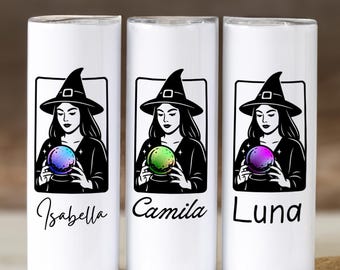 Personalized Witch Tumbler: Crystal Ball Design, Spooky Halloween Drinkware