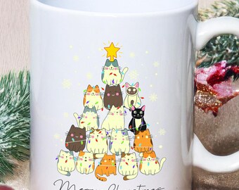 Personalized Christmas Cat Tree Mug, Kitty