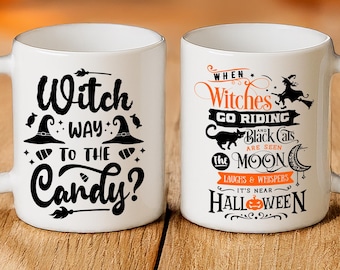 Funny Halloween Witch Mug: Witch Way to Candy Coffee Cup