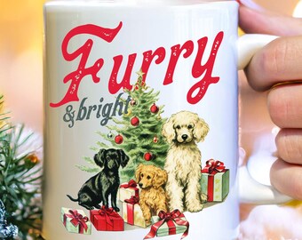 Personalized Puppy Christmas Mug, "Furry & Bright" Coffee Cup