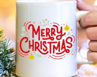 Merry Christmas Mug, Festive Holiday Coffee Cup, Personalized Xmas Gift
