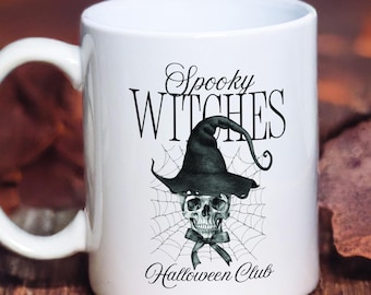 Spooky Witches Skull Mug: Gothic Halloween Coffee Cup