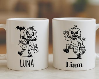 Personalized Halloween Family Mug, Spooky Pumpkin Character Coffee Cup