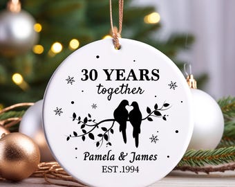 Personalized Anniversary Ornament, Love Birds Keepsake, Custom Names & Date