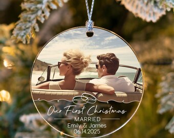 Personalized Photo Ornament, First Christmas Married Keepsake