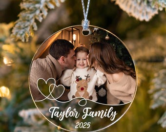 Personalized Family Photo Ornament, Custom Surname Keepsake, Christmas Decor