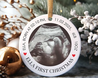 Personalized Ultrasound Photo Ornament, Baby's First Christmas Keepsake