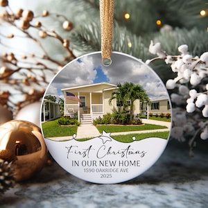Custom Personalized New Home Photo Ornament, First Christmas in Our New Home, Custom Address & Date, House Photo Keepsake, Housewarming Gift