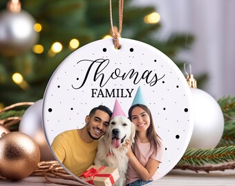 Custom Photo Christmas Ornament, Personalized Family Name Keepsake