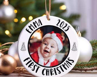 Personalized Baby's First Christmas Photo Ornament, Custom Name & Year