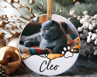 Personalized Pet Photo Ornament, Custom Cat or Dog Name, Christmas Keepsake