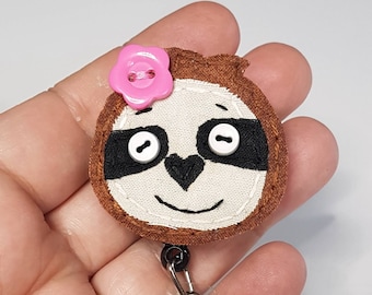 Hand Stitched Sloth Badge Reel, Nurse ID Holder