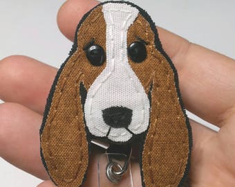 Basset Hound Badge Reel,Hound Dog Badge Holder,Basset Hound,Dog,Badge Card Holder, ID Holder,Nurse ID,Handmade Badge Reel,Hound,gift