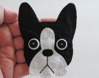 Hand Stitched Boston Terrier Applique, Upcycled Denim Patch