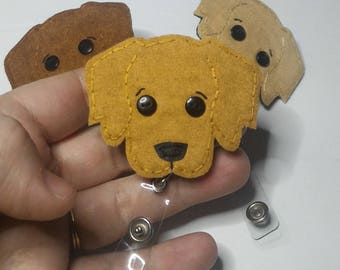 Golden Retriever Badge Reel, Handmade Dog ID Holder