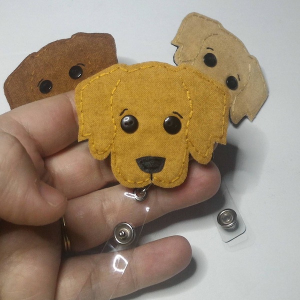 Golden Retriever Badge Reel, Handmade Dog ID Holder