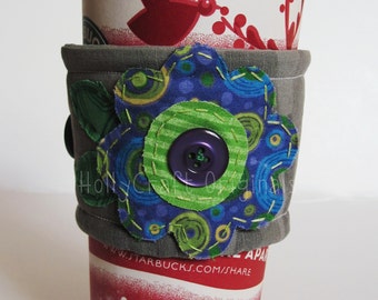 Reusable Coffee Cup Sleeve, Coffee Cup Cozy or Cuff,Coffee Cozy,Coffee Cuff, Cup Cozy, Coffee Sleeve, Flower Coffee Sleeve, Eco-Friendly