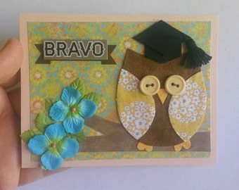 Handmade Owl Graduation Card, Bravo Congratulations