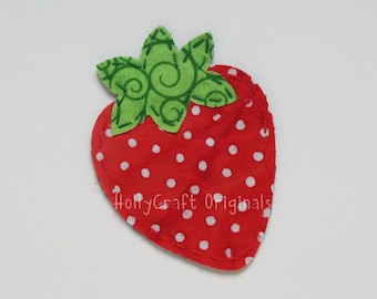 Hand Sewn Strawberry Applique, Upcycled Denim Patch
