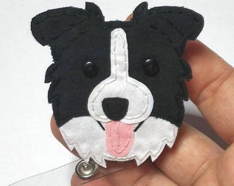 Border Collie Badge Reel, Handmade Dog ID Holder