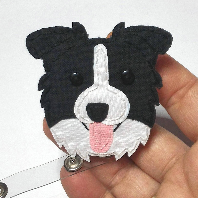 Border Collie,Australian Shepherd,Cattle dog,Dog, Badge Reel,Badge Card Holder,ID Holder,Nursing Badge Holder,Border Collie badge ID Holder Bl&wh-black eyes