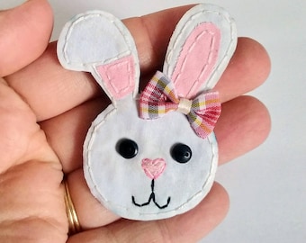 Bunny Badge Reel,Rabbit Name Badge Holder, Bunny Rabbit ID Holder,Rabbit,Handmade Rabbit, Bunny Rabbit Gift,Nurse Badge,White Rabbit