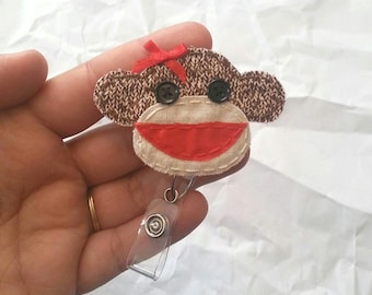 Handmade Sock Monkey Badge Reel, Nurse ID Holder
