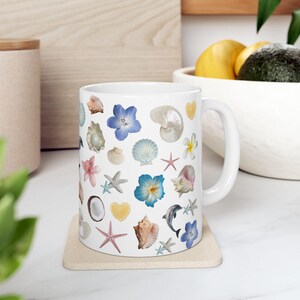 Coastal Beach-Themed Ceramic Mug, Ocean Lover Gift, Seashell Coffee Mug, Coastal Decor, Summer Vibes, Perfect for Beach Lovers