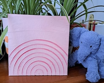 HANDGEMACHTES rosa strukturiertes Regenbogengemälde, Geschenke für sie, Babyparty, Kinderzimmerdekor, Wandkunst, modern, rustikal, pastell, minimalistisch