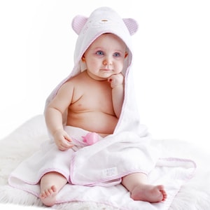 Organic Baby Hooded Towel | Bamboo-Cotton Bath Towel | Ultra Absorbent | 550GSM Soft Premium Towels for Infants Toddlers | Extra large 35x35