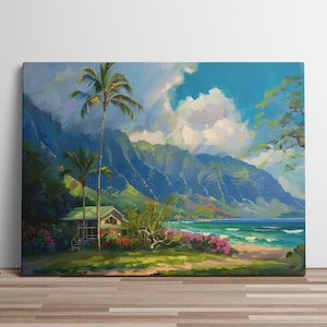 Tropical Art Print Kauai Hawaii Landscape Canvas Print for Wall Decor Oil Painting Art for Home Decoration Gift Hanalei Kauai Art