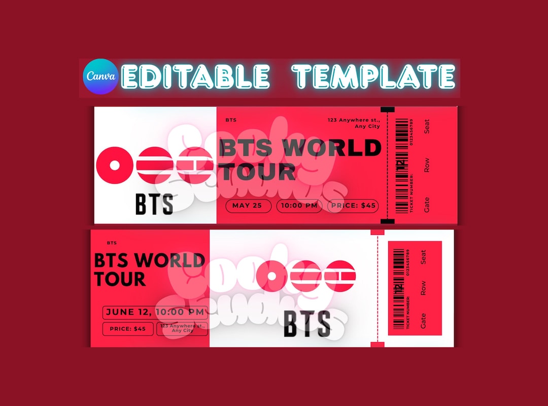 Modelo de ingresso para show da turnê mundial do BTS / Modelo editável ...