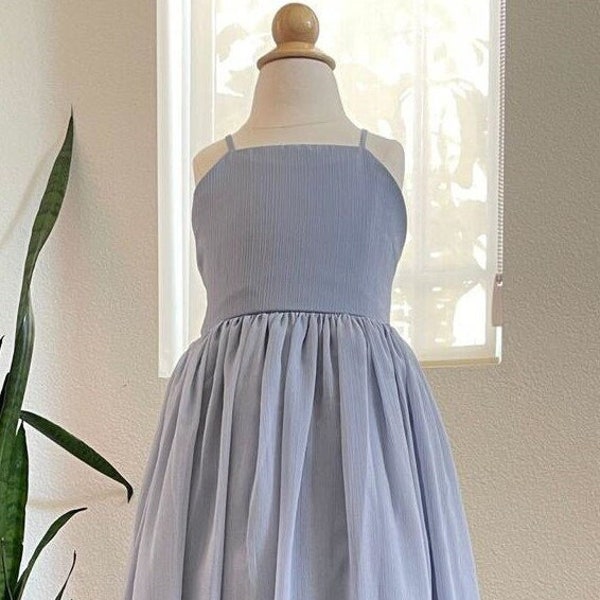 Dusty Blue Criss Cross Chiffon Flower Girl Dress