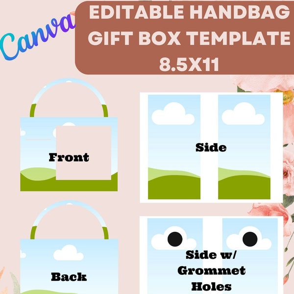 8.5 x 11 Canva Editable Handbag Gift Box Template With Square Window & Money Slot, Digital File ONLY, Designer Purse Template