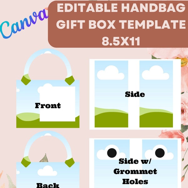 8.5 x 11 Canva Editable Handbag Gift Box Template With Square Window, Digital File ONLY, Mother's Day, Graduation, Designer Purse Template