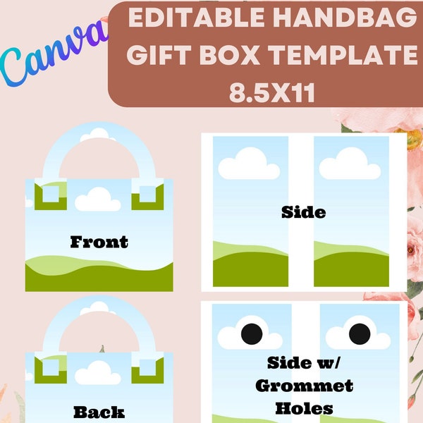 8.5 x 11 Canva Editable No Frills Handbag Gift Box Template, Digital File ONLY, Mother's Day, Graduation, Designer Purse Template