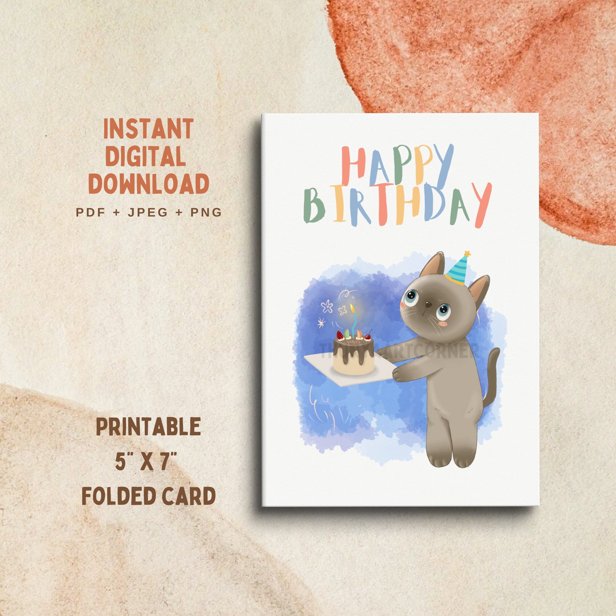 Printable Happy Birthday Cards and Digital Cards of a Cat, Printable ...