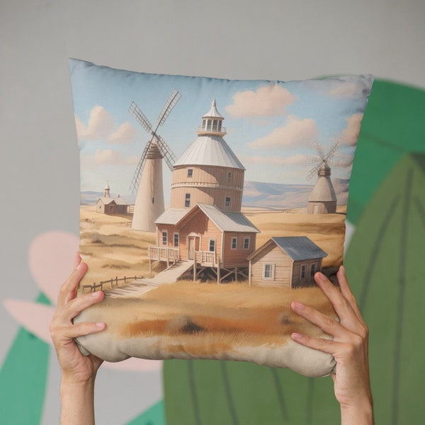 Insectopia Rural Reverie: Hyper-Realistic Windmill Throw Pillow, Unique Home Decor, Accent Pillow, Home Accent, Duo-sided Pillow