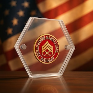 Portamonedas hexagonal acrílico para desafío: Vitrina magnética para monedas de 4,4 cm (Montana Vet Shoppe)