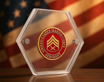 Hexagon Acrylic Challenge Coin Holder: Magnetic Display Case for 1.75" Coins )(Montana Vet Shoppe)