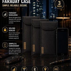Black Faraday Shield Case Bundle (3 Pack) for Cellphone + Keyfob Protection