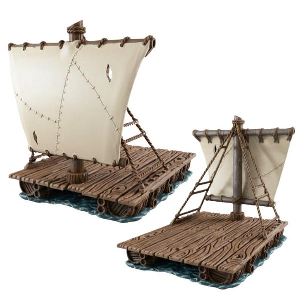 D&D Pirate Raft Terrain – Modular Water Scene, Removable Sail (28mm Scale)