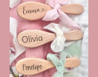 Personalized Baby Hair Brush with Name Custom Wooden Newborn Hairbrush Baby Shower Gift for New Mom Baby Girl Keepsake Gift