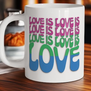 Love Is Love Polysexual Pride Flag Mug, LGBTQ Coffee Cup, LGBTQ Gifts, Rainbow Pride Mug, LGBTQ Pride Mug, Gift,  Gift for Her