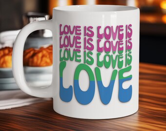 Love Is Love Polysexual Pride Flag Mug, LGBTQ Coffee Cup, LGBTQ Gifts, Rainbow Pride Mug, LGBTQ Pride Mug, Gift,  Gift for Her