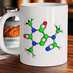 Caffeine Molecule Mug for Chemists, STEM Lovers, Scientist Gift, and Science Teachers - Personalized Option and Pink Coquette Bkg Available