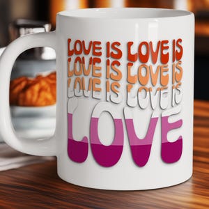 Love Is Love Lesbian 5-Stripe Pride Flag Mug, LGBTQ Coffee Cup, LGBTQ Gifts, Rainbow Pride Mug, LGBTQ Pride Mug, Gift,  Gift for Her