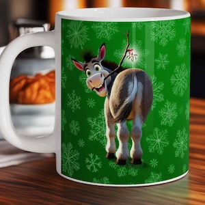 Kiss My Ass! Whimsical Mug, Donkey Coffee & Tea Cup, Gift for Coworker, Donkey Fans, Holidays, Christmas, Secret Santa Gift, Funny Mug