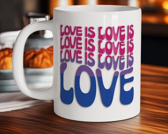 Love Is Love Bisexual Pride Flag Mug, LGBTQ Coffee Cup, LGBTQ Gifts, Rainbow Pride Mug, LGBTQ Pride Mug, Gift,  Gift for Her