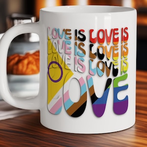 Love Is Love Intersex Inclusive Pride Flag Mug, LGBTQ Coffee Cup, LGBTQ Gifts, Rainbow Pride Mug, LGBTQ Pride Mug, Gift,  Gift for Her